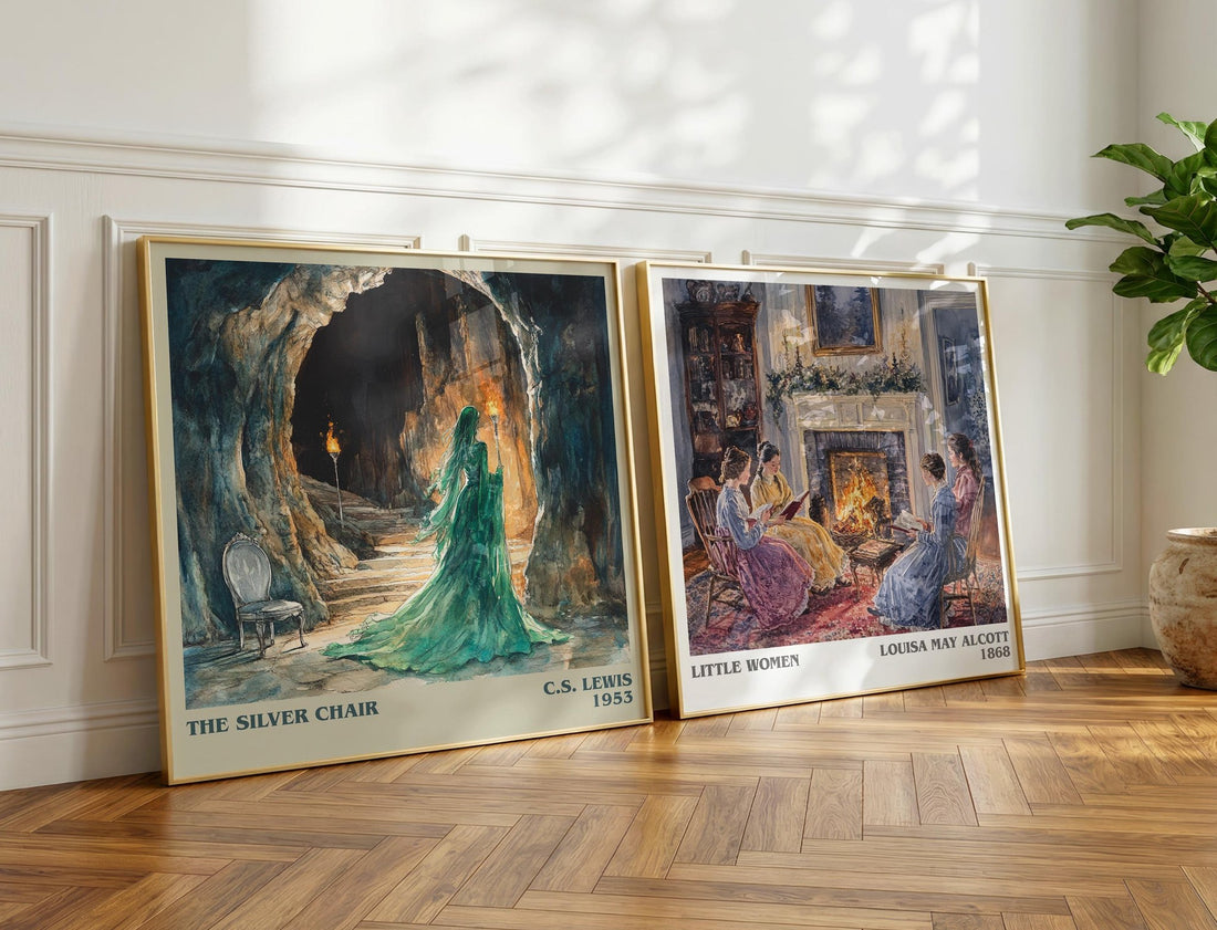 The Silver Chair Literary Art Print by C. S. Lewis – large square framed print leaning against a wall