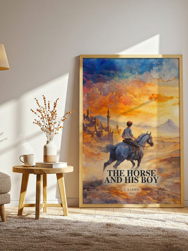 The Horse And His Boy watercolour print in frame leaning in hallway – childrens wall art