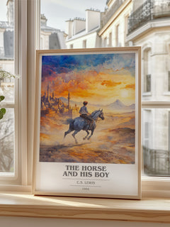 The Horse and his Boy Book Cover Poster by C. S. Lewis – framed print by a bright window