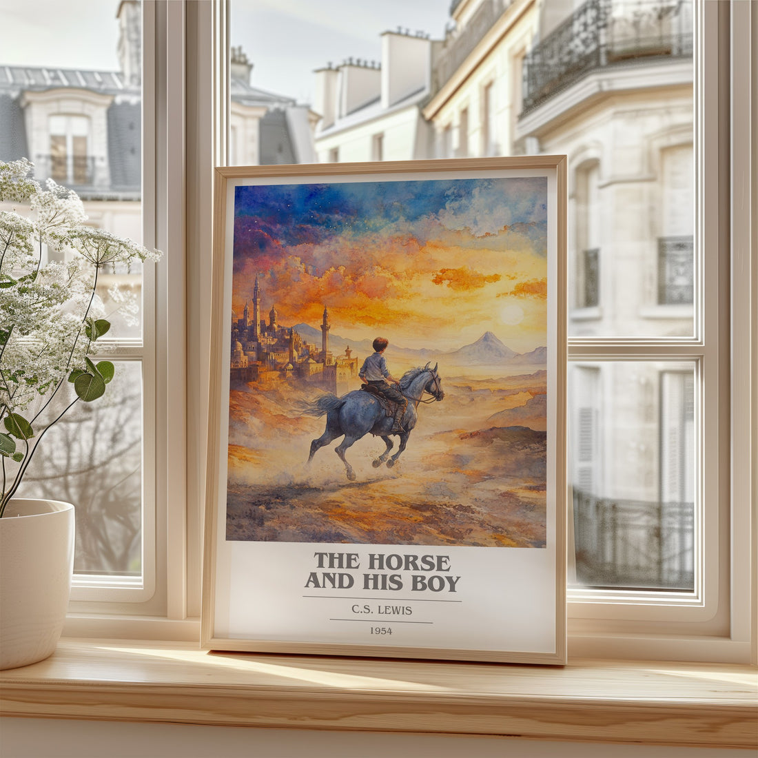 The Horse and his Boy Book Cover Poster by C. S. Lewis – framed print by a bright window