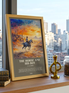 The Horse and his Boy Bookish Wall Art by C. S. Lewis – framed print on a city-view windowsill