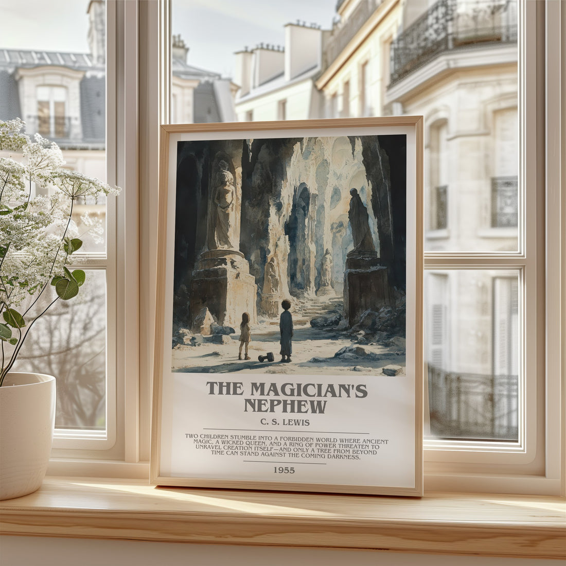 The Magician's Nephew Bookish Wall Art by C. S. Lewis – framed print by a bright window