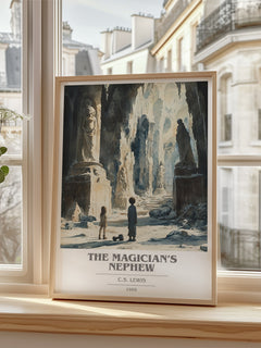 The Magician's Nephew Book Cover Poster by C. S. Lewis – framed print by a bright window