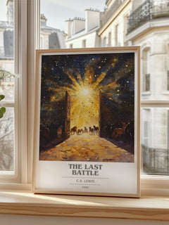 The Last Battle Book Cover Poster by C. S. Lewis – framed print by a bright window