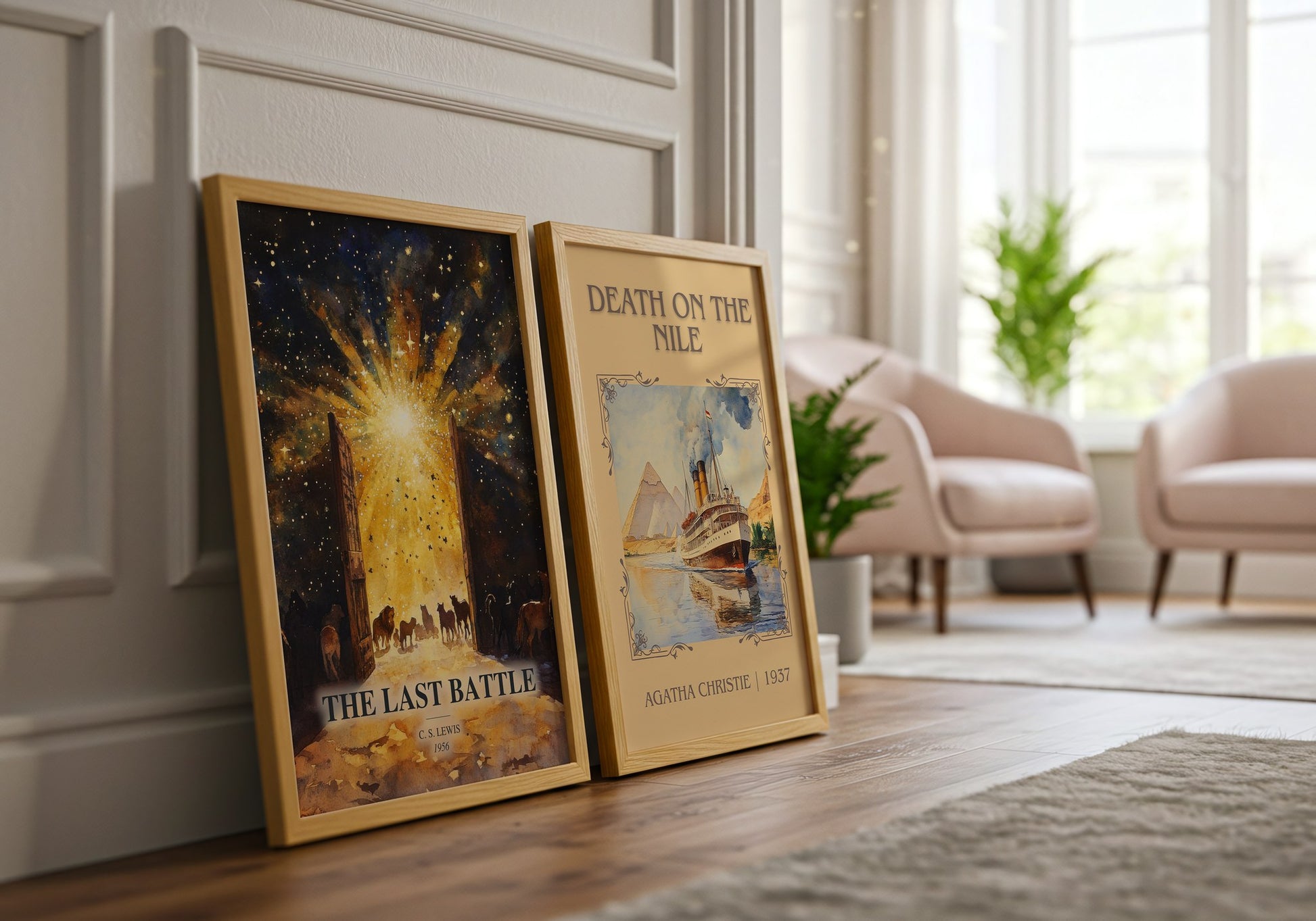 The Last Battle watercolour print framed by window – literary home decor