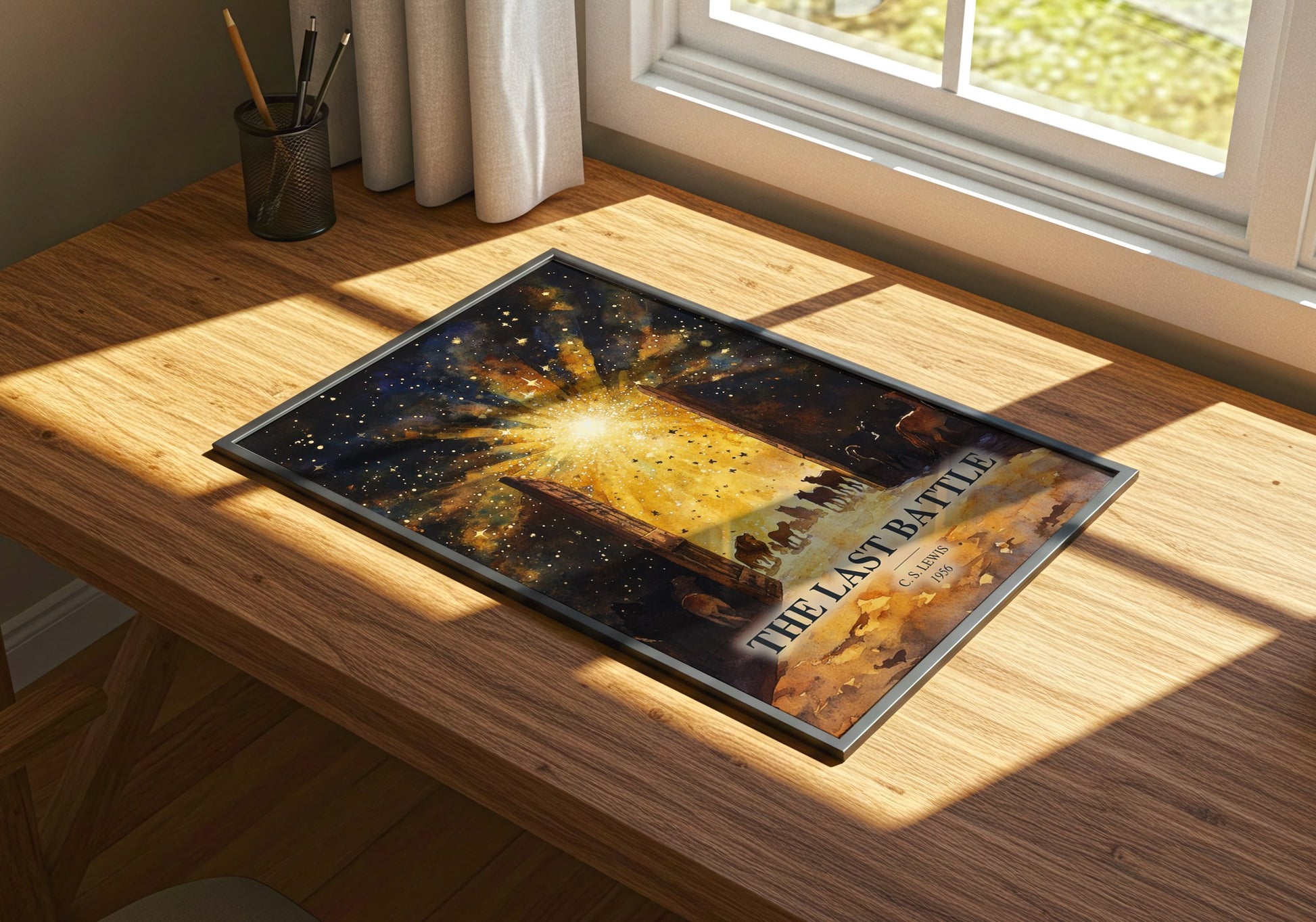 The Last Battle watercolour book poster framed on wall – fantasy wall art