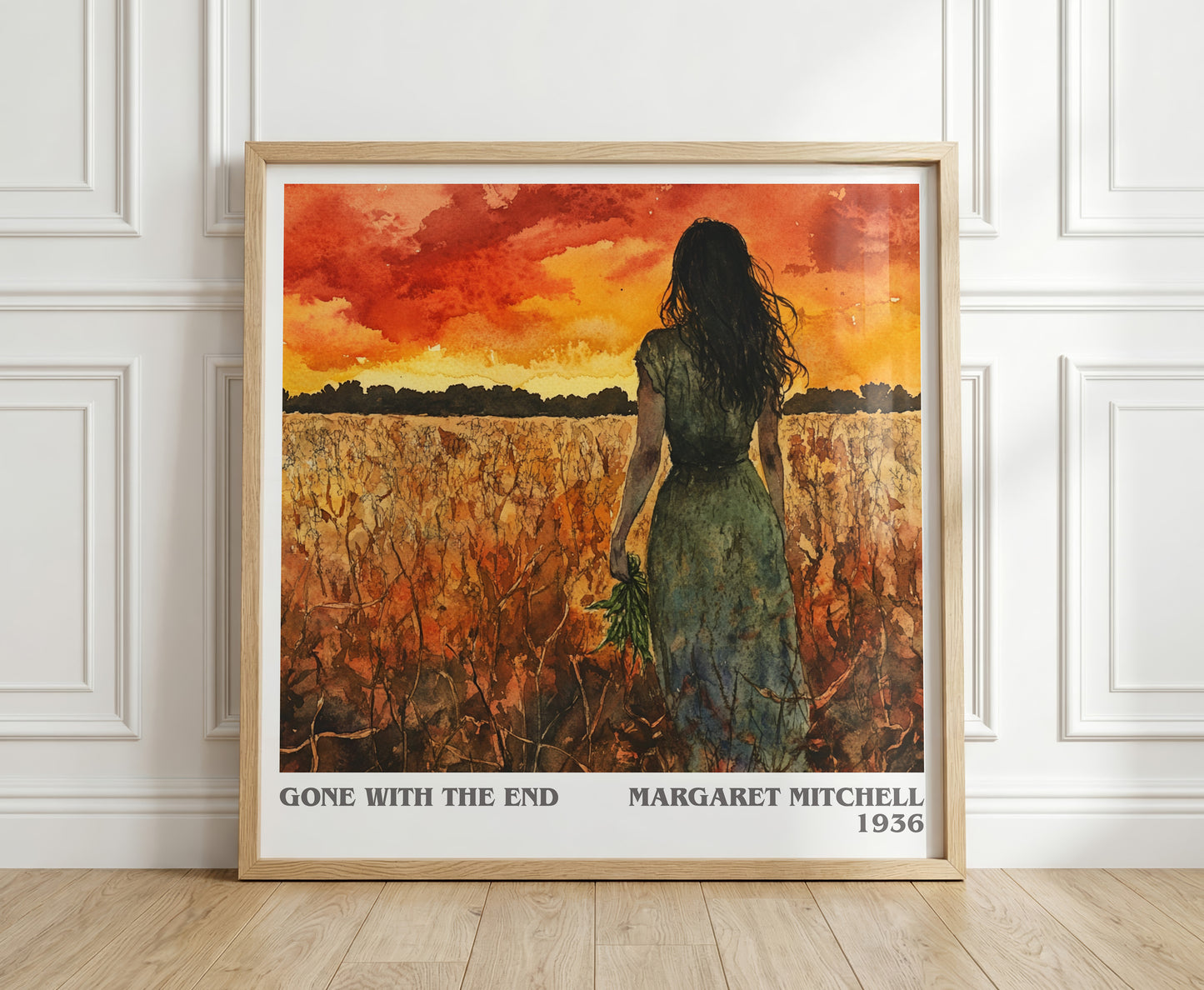 Gone with the Wind literary print in frame leaning in hallway – historical fiction wall art