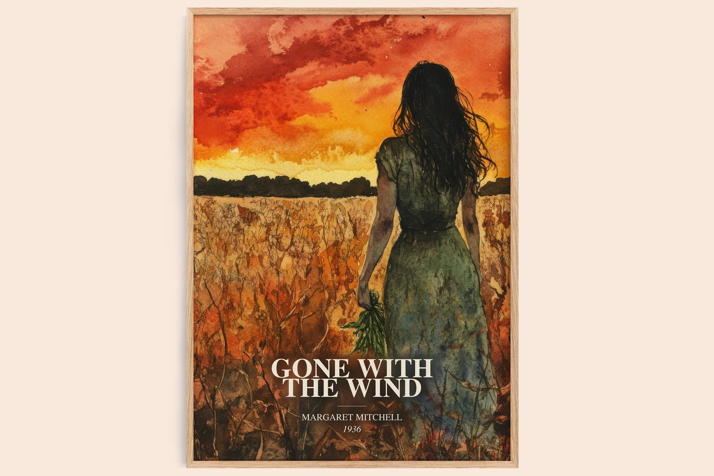 Gone With The Wind watercolour book poster by Margaret Mitchell – framed literary art print