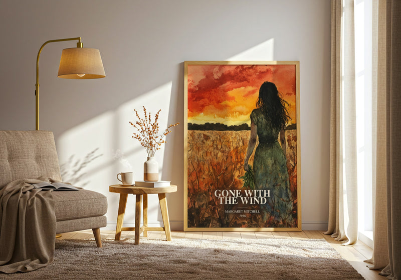 Gone With The Wind watercolour print in frame leaning in hallway – historical fiction wall art