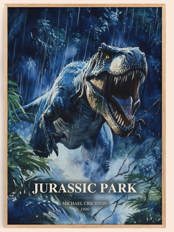 Jurassic Park watercolour book poster by Michael Crichton – framed literary art print
