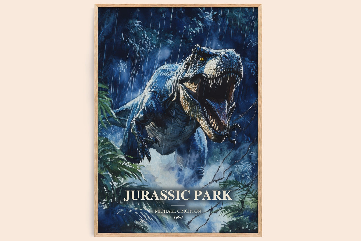 Jurassic Park watercolour book poster by Michael Crichton – framed literary art print