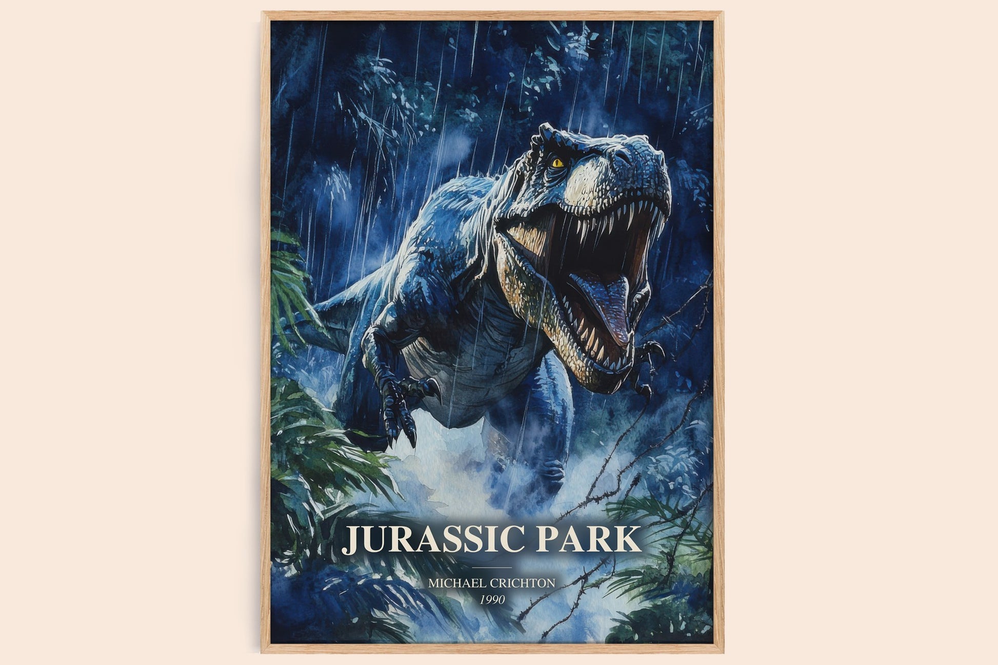 Jurassic Park watercolour book poster by Michael Crichton – framed literary art print