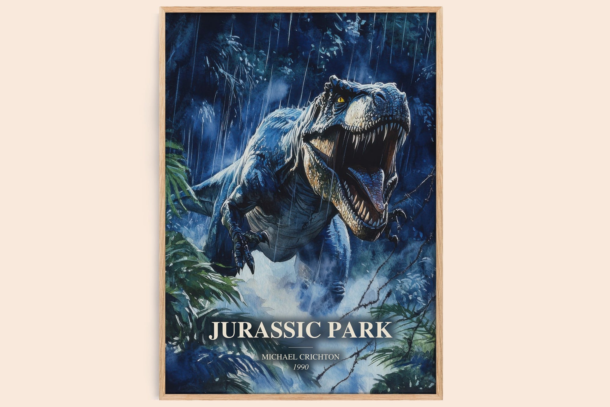 Jurassic Park watercolour book poster by Michael Crichton – framed literary art print