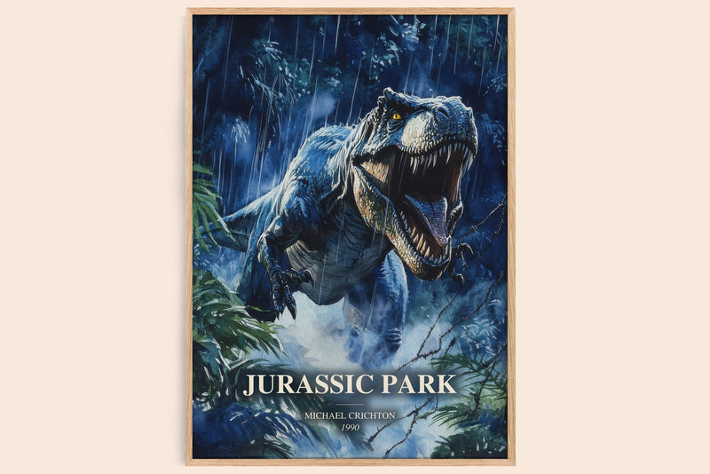 Jurassic Park watercolour book poster by Michael Crichton – framed literary art print
