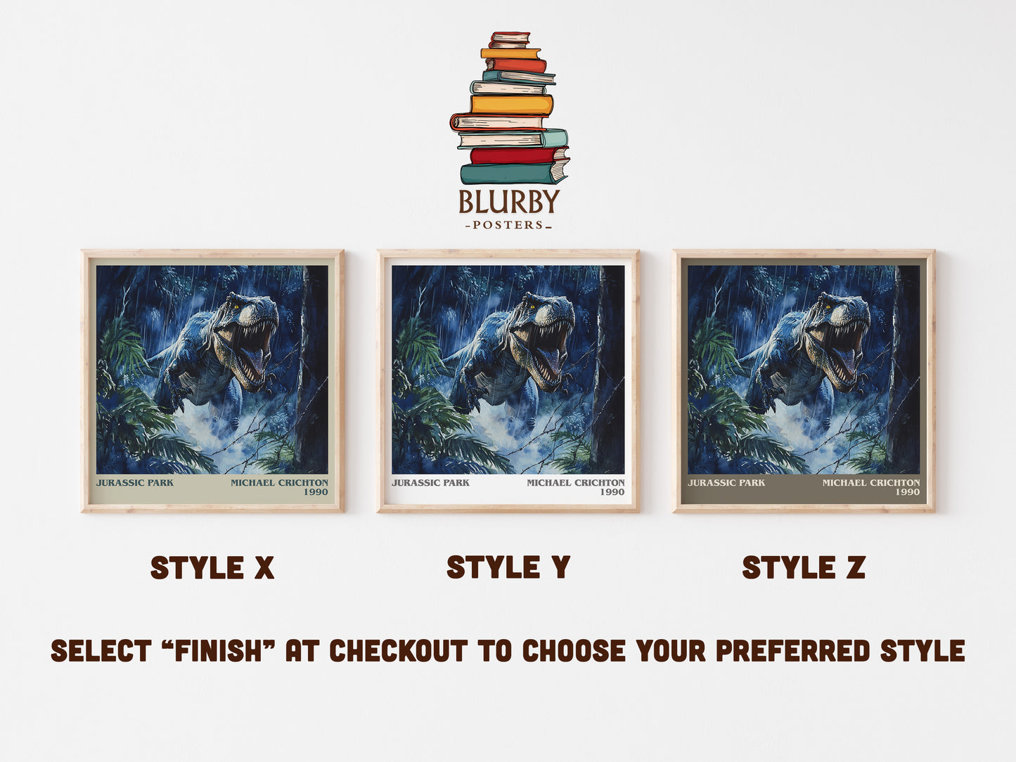 Jurassic Park literary art print colour and style options – Michael Crichton book art