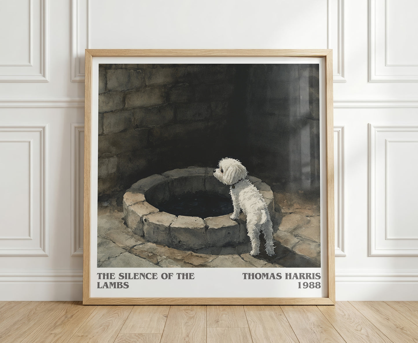 The Silence of the Lambs literary print in frame leaning in hallway – thriller wall art
