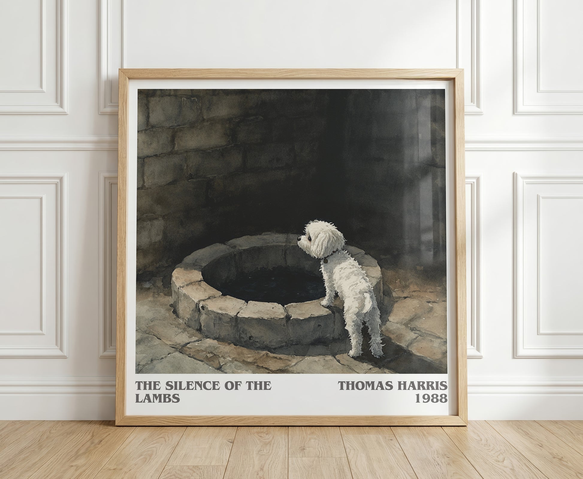 The Silence of the Lambs literary print in frame leaning in hallway – thriller wall art