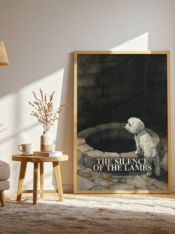 The Silence Of The Lambs watercolour print in frame leaning in hallway – thriller wall art
