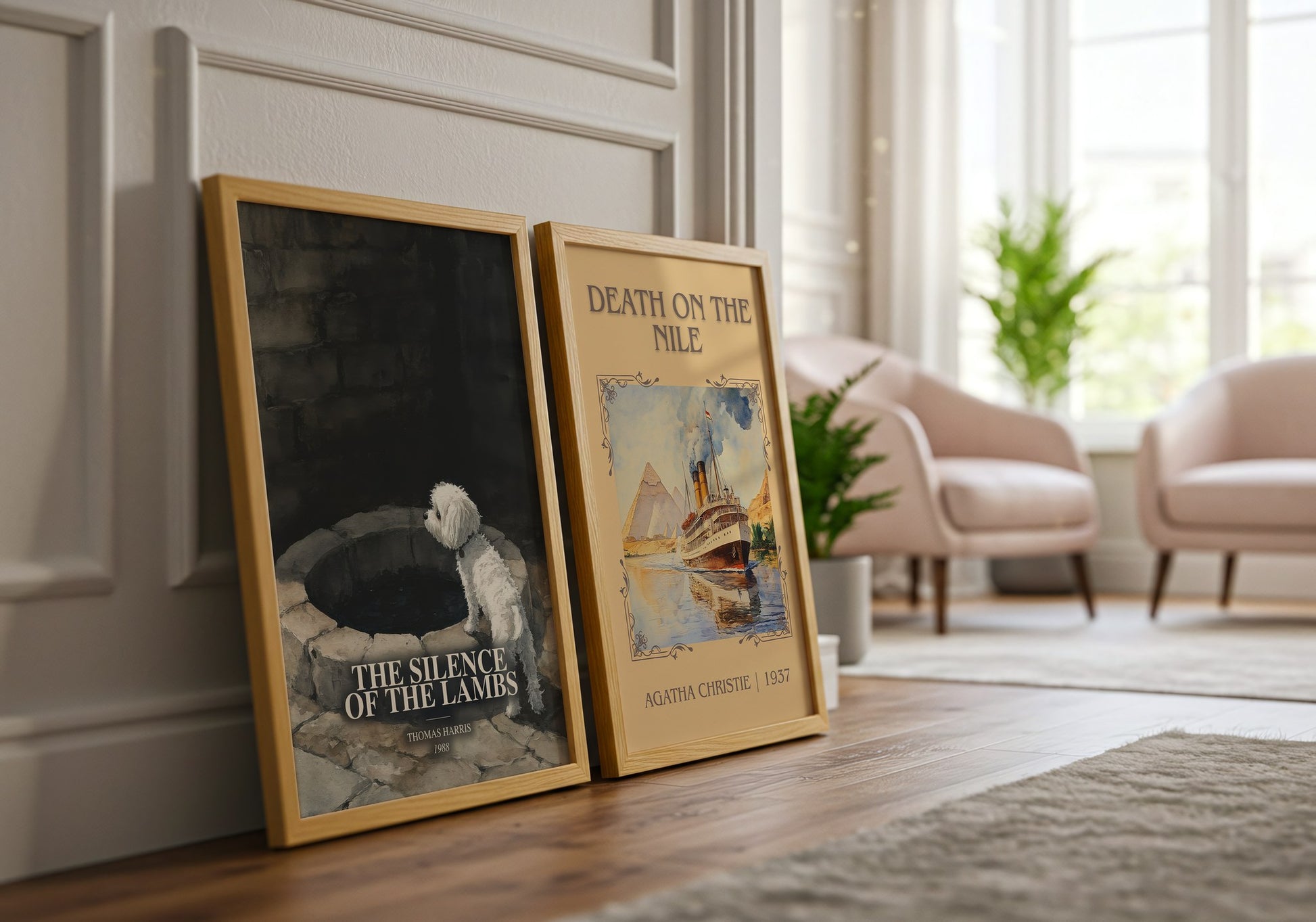 The Silence Of The Lambs watercolour print framed by window – literary home decor