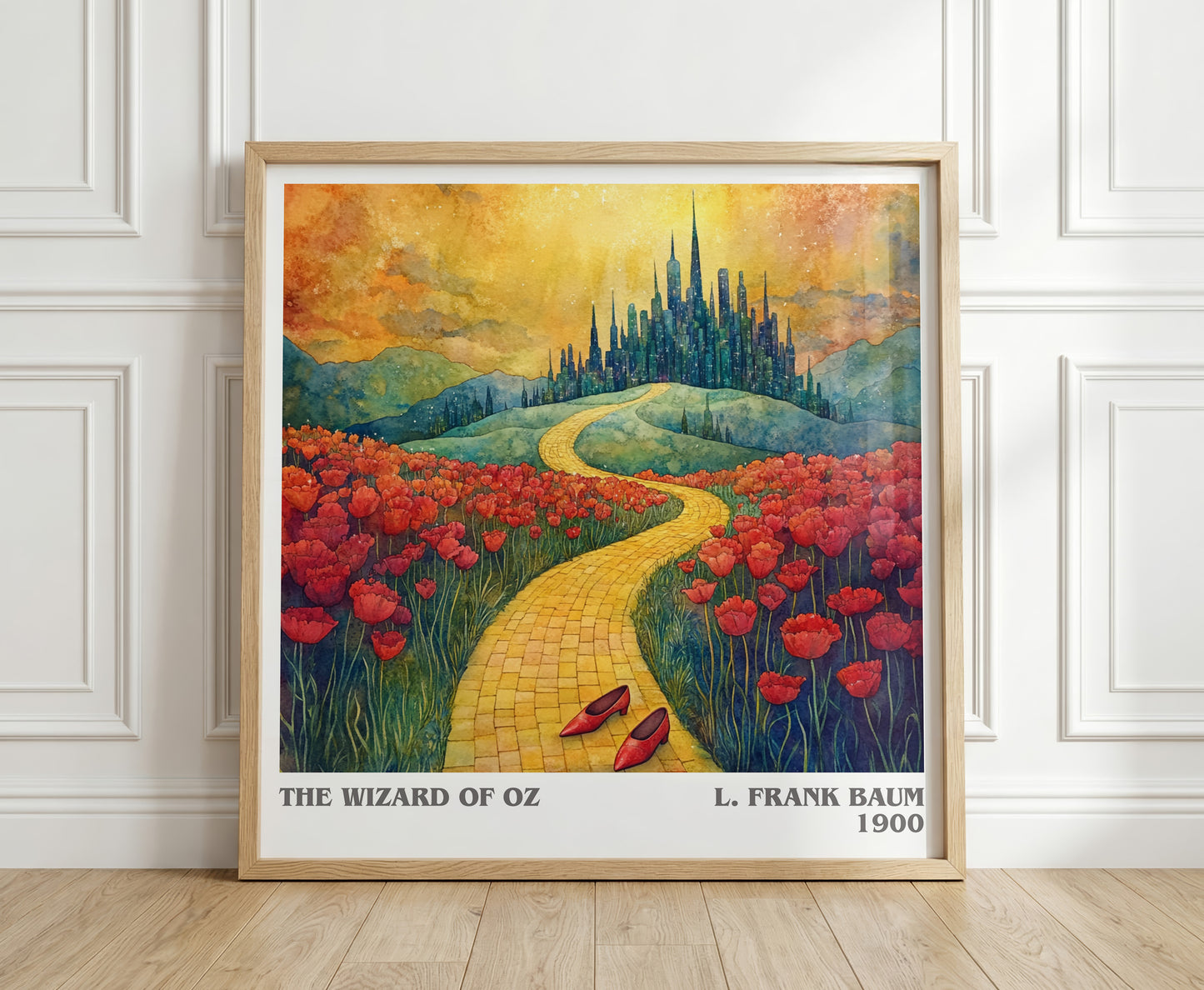 The Wizard Of Oz literary print in frame leaning in hallway – childrens wall art