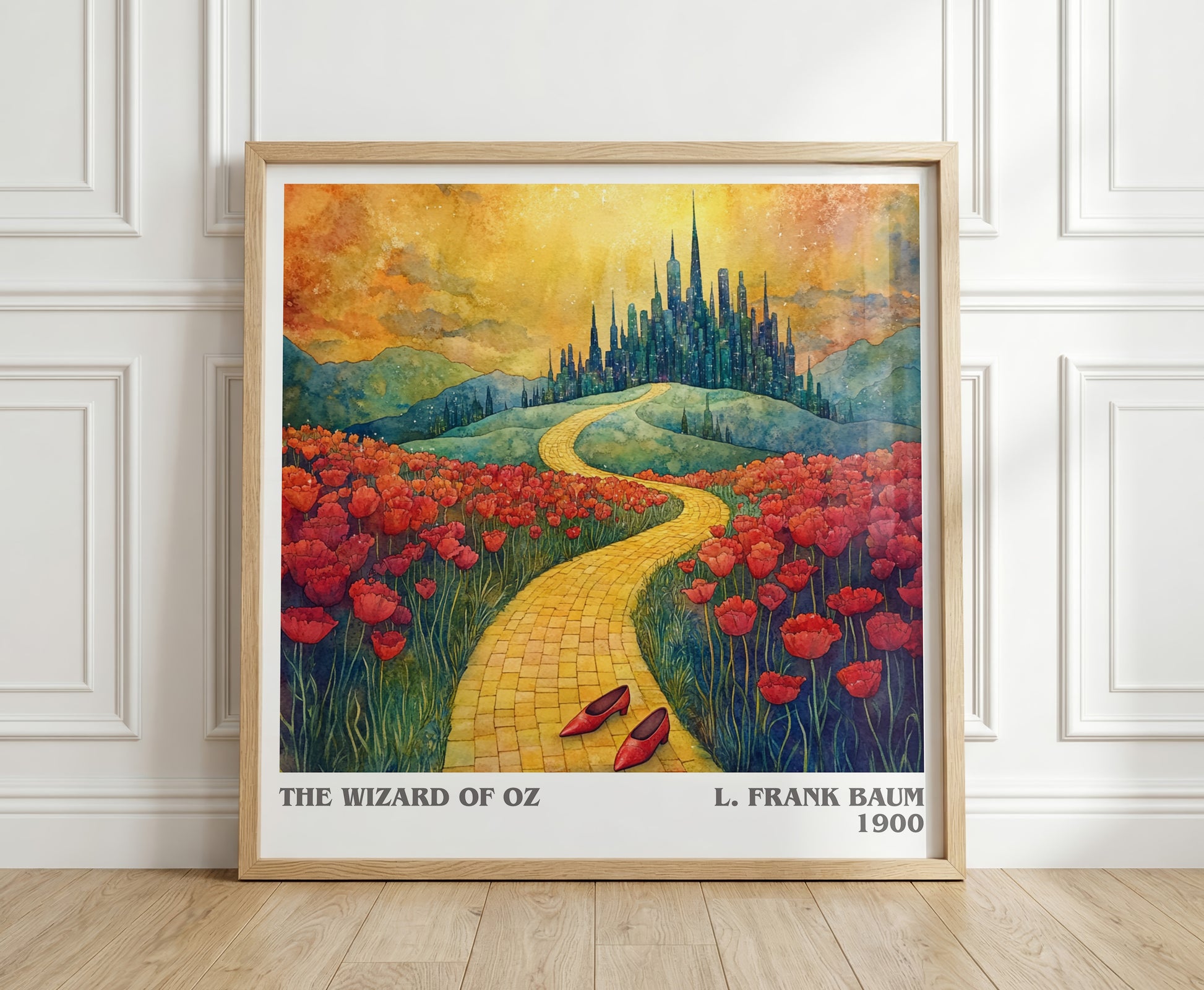 The Wizard Of Oz literary print in frame leaning in hallway – childrens wall art
