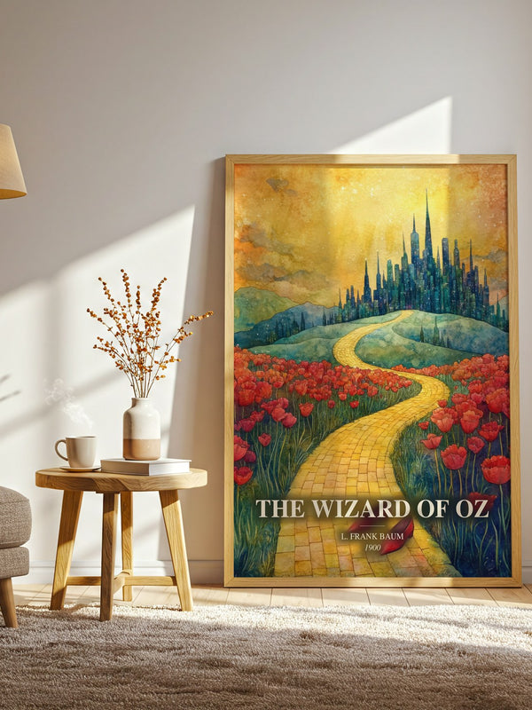 The Wizard Of Oz watercolour print in frame leaning in hallway – childrens wall art