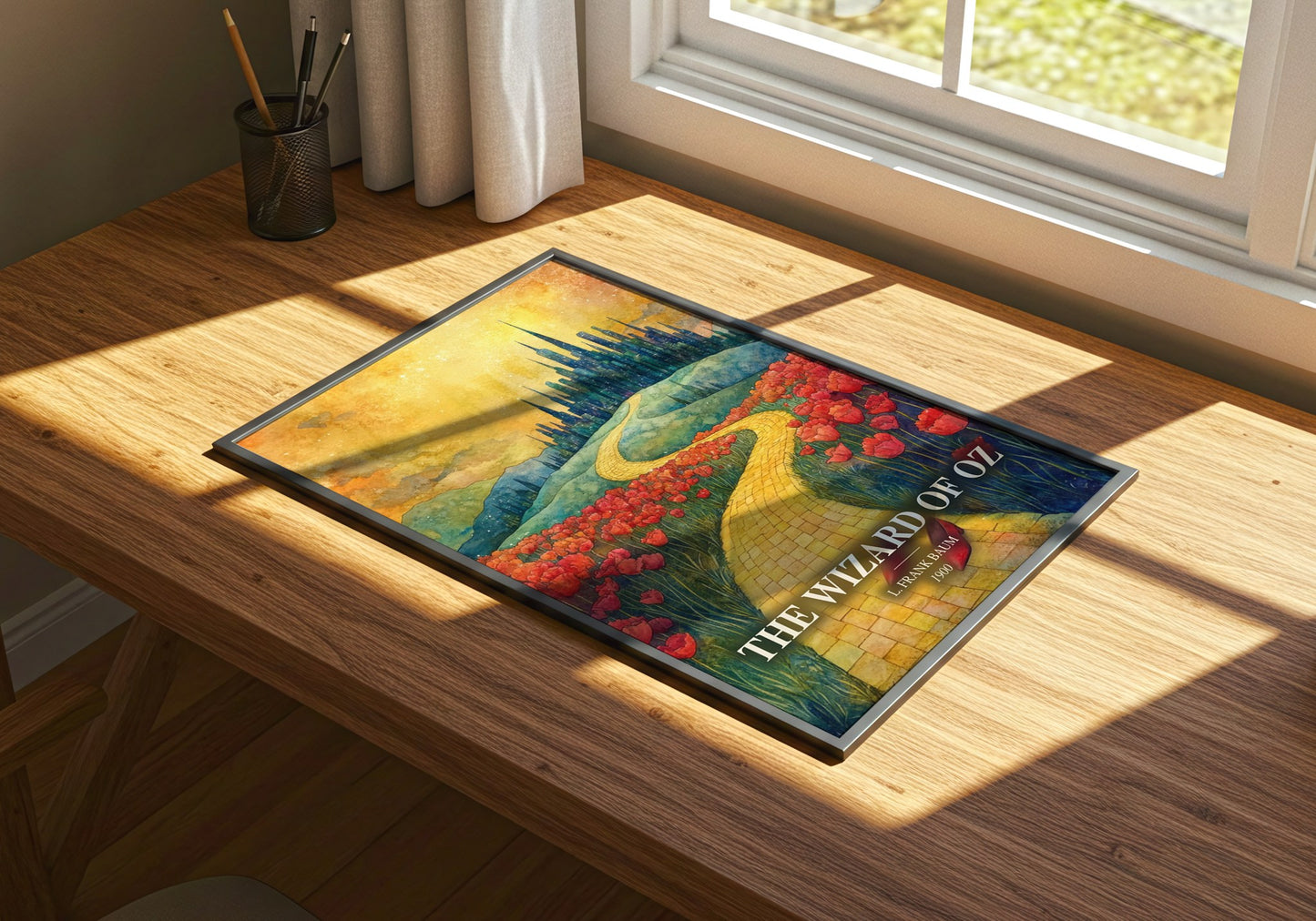 The Wizard Of Oz watercolour book poster framed on wall – childrens wall art