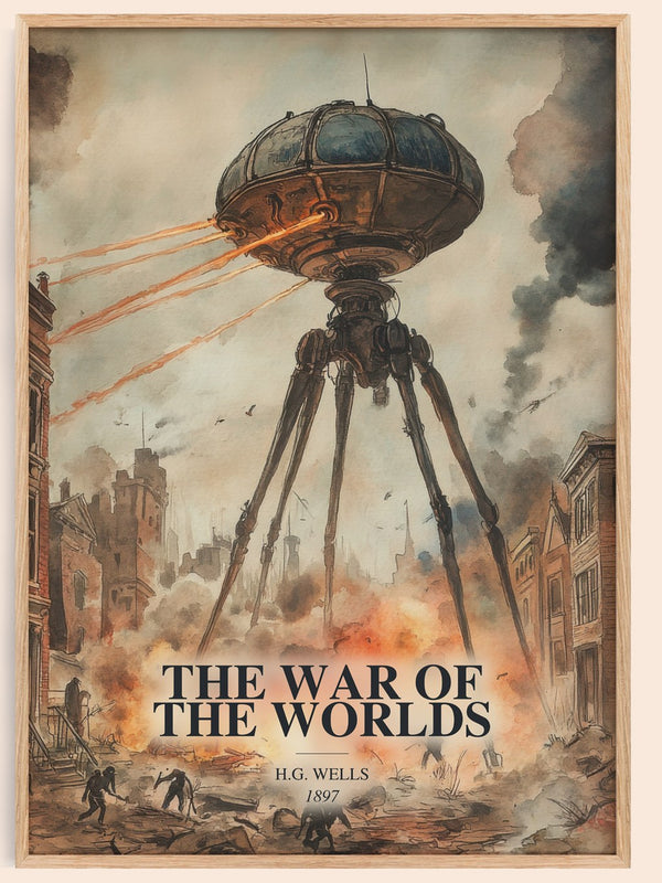 The War Of The Worlds watercolour book poster by H.G. Wells – framed literary art print