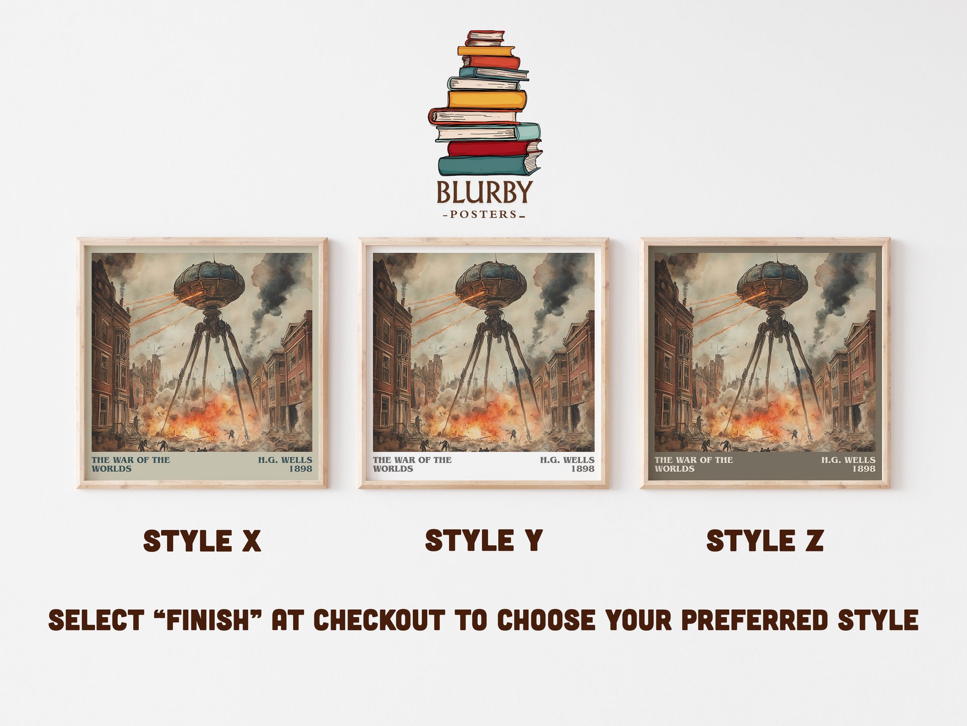 The War Of The Worlds literary art print colour and style options – H.G. Wells book art