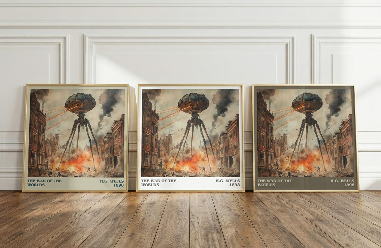 The War Of The Worlds literary print framed by window – literary home decor