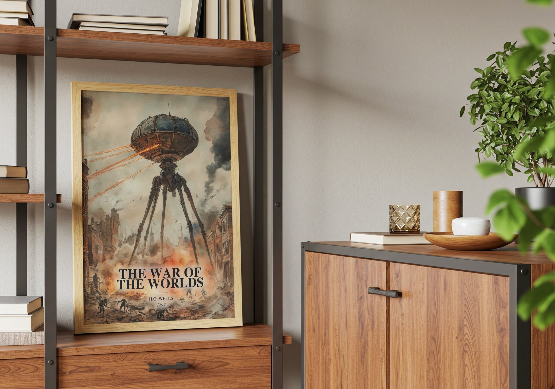 The War Of The Worlds book watercolour illustration paper finish options – matte satin gloss