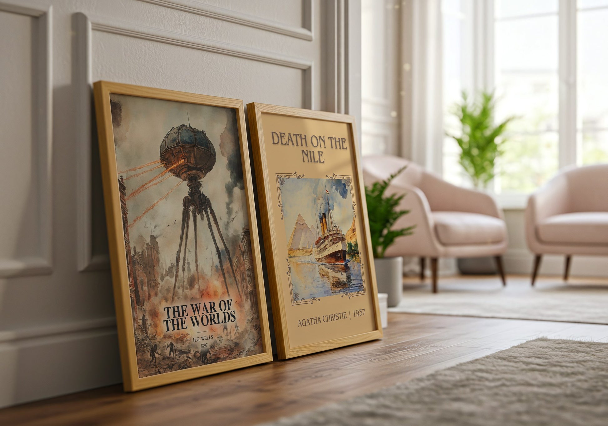 The War Of The Worlds watercolour print framed by window – literary home decor