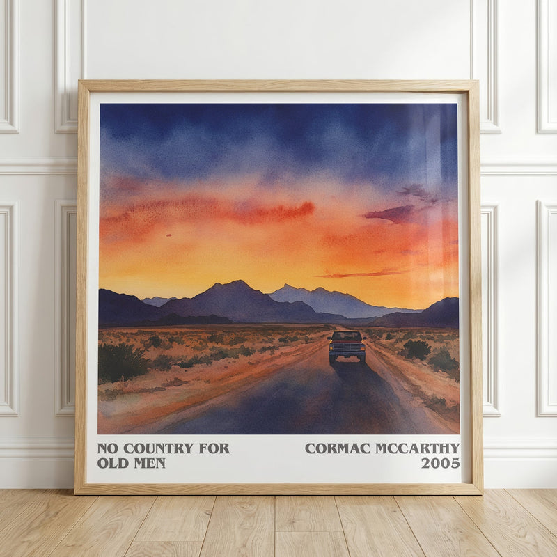 No Country For Old Men literary print in frame leaning in hallway – thriller wall art