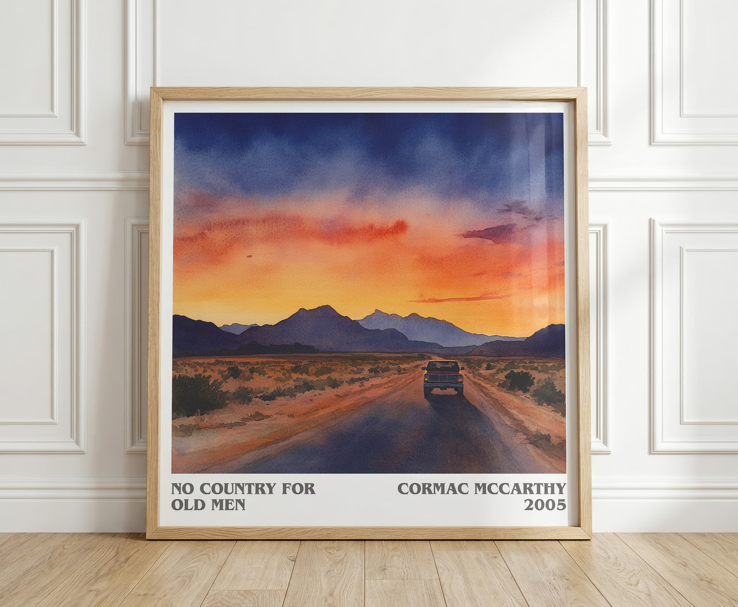 No Country For Old Men literary print in frame leaning in hallway – thriller wall art