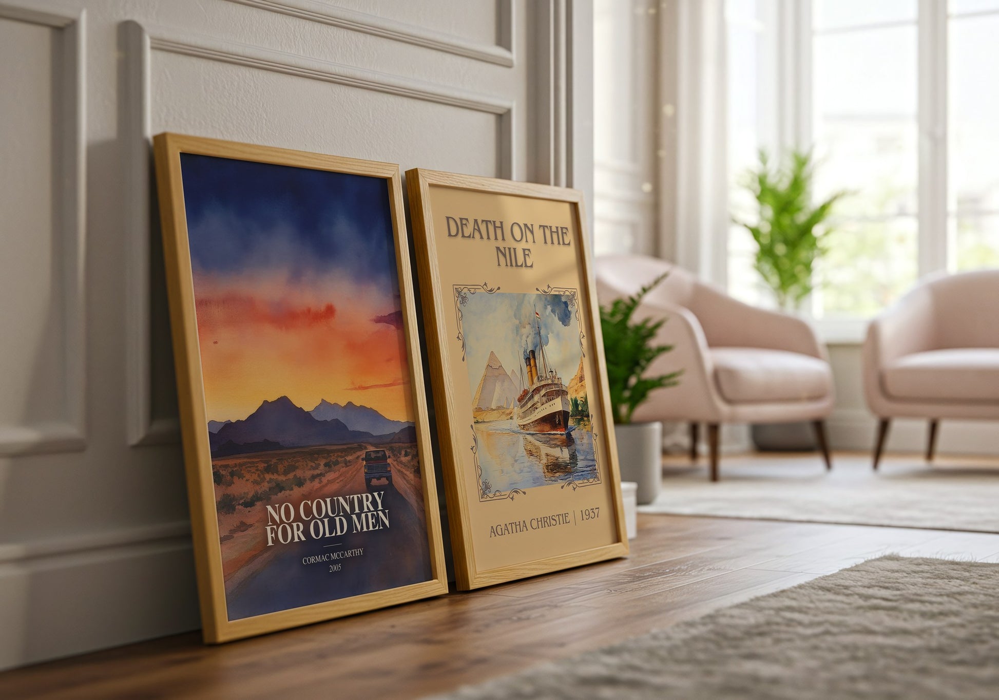 No Country For Old Men watercolour print framed by window – literary home decor