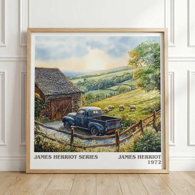 James Herriot Series literary print in frame leaning in hallway – memoir wall art