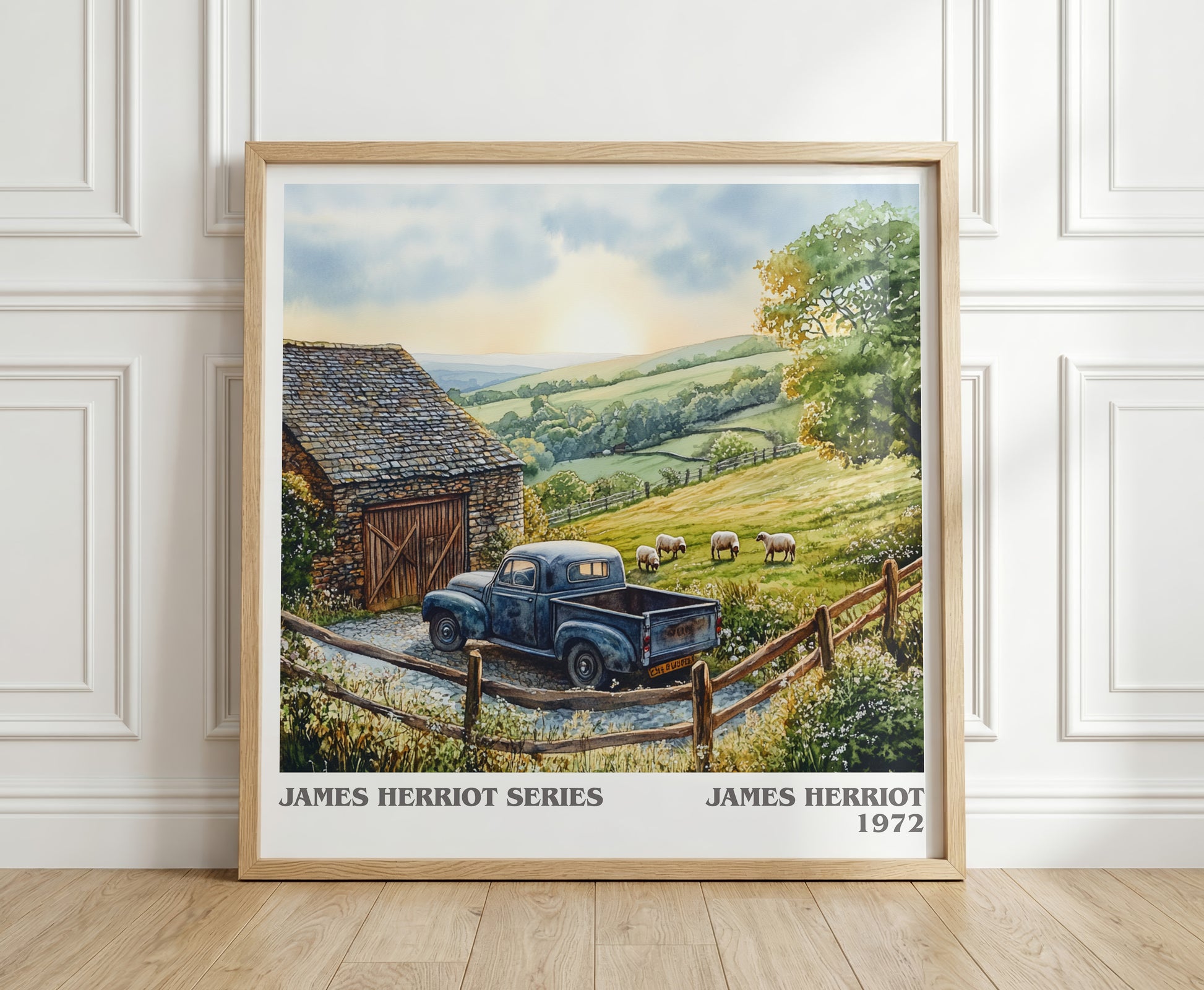 James Herriot Series literary print in frame leaning in hallway – memoir wall art