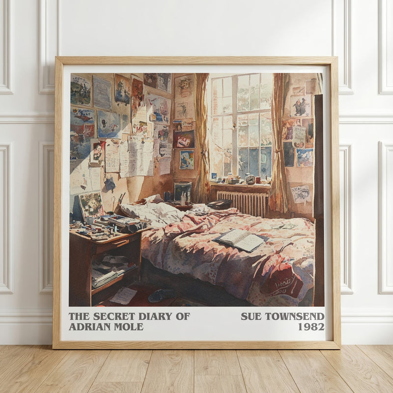 The Secret Diary Of Adrian Mole literary print in frame leaning in hallway – coming of age wall art