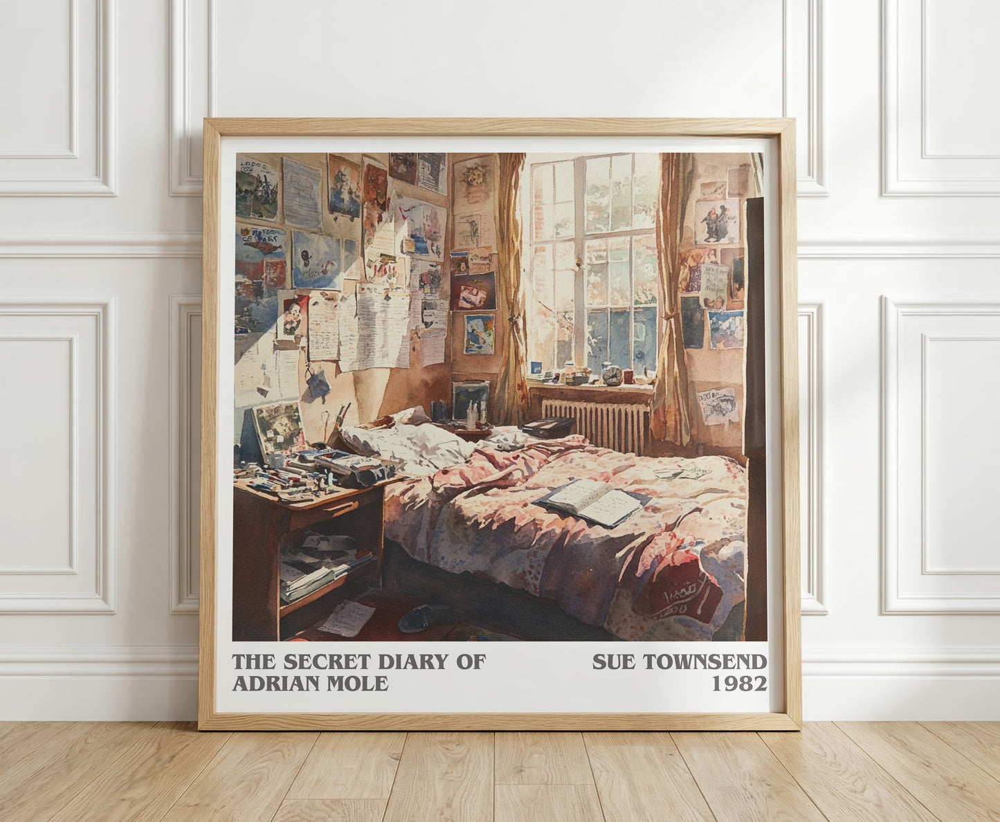 The Secret Diary Of Adrian Mole literary print in frame leaning in hallway – coming of age wall art