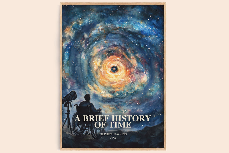A Brief History Of Time watercolour book poster by Stephen Hawking – framed literary art print