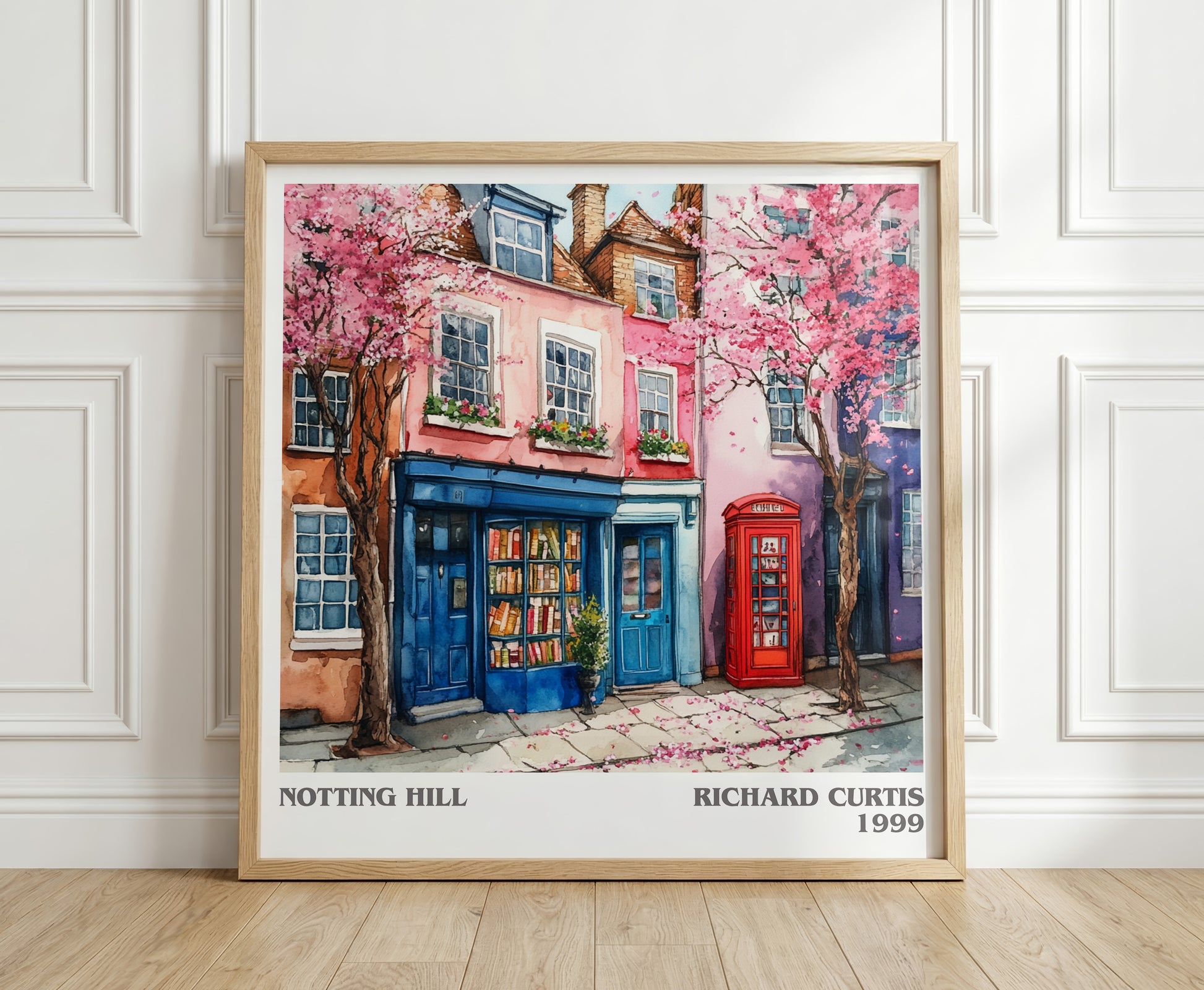 Notting Hill literary print in frame leaning in hallway – romance wall art