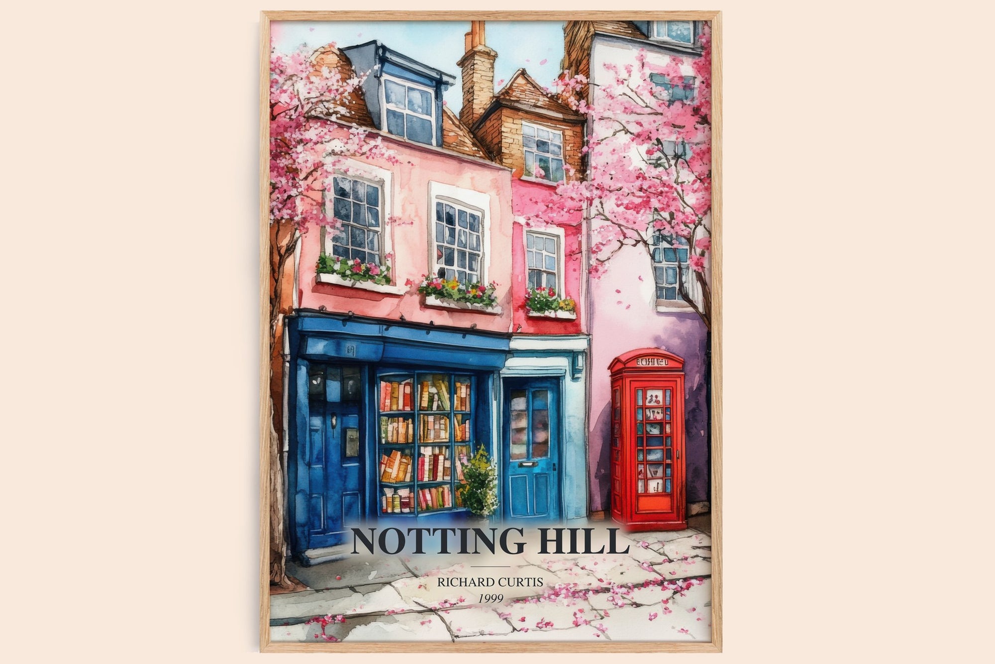 Notting Hill watercolour book poster by Richard Curtis – framed literary art print