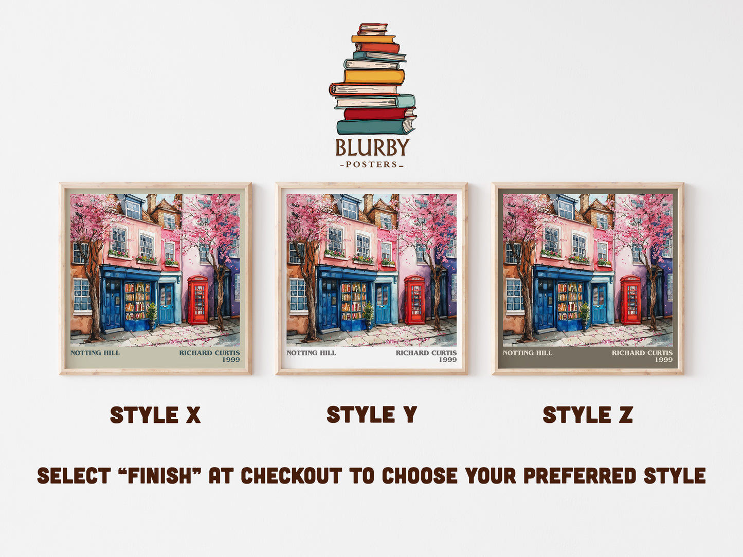 Notting Hill literary art print colour and style options – Richard Curtis book art