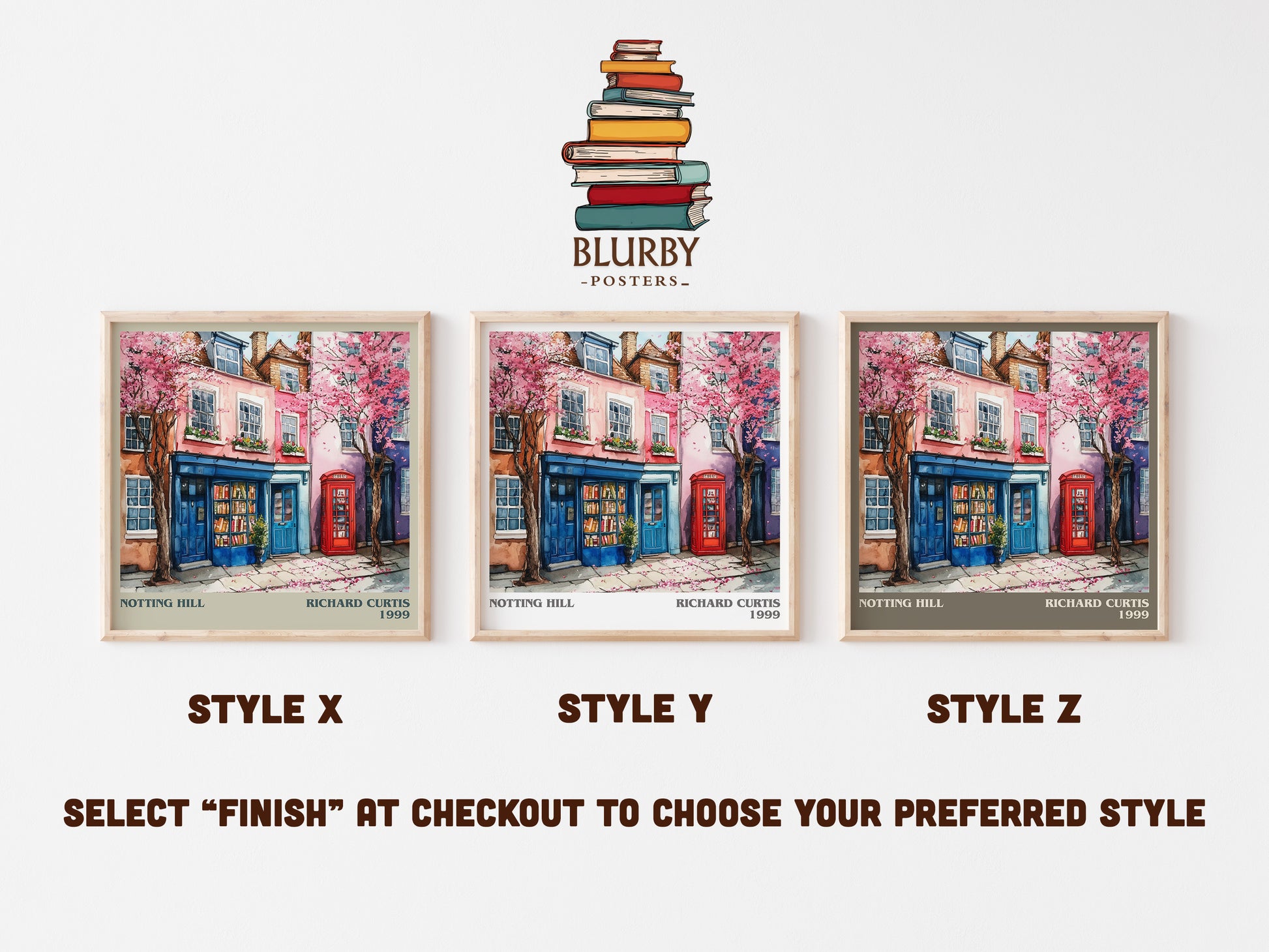 Notting Hill literary art print colour and style options – Richard Curtis book art