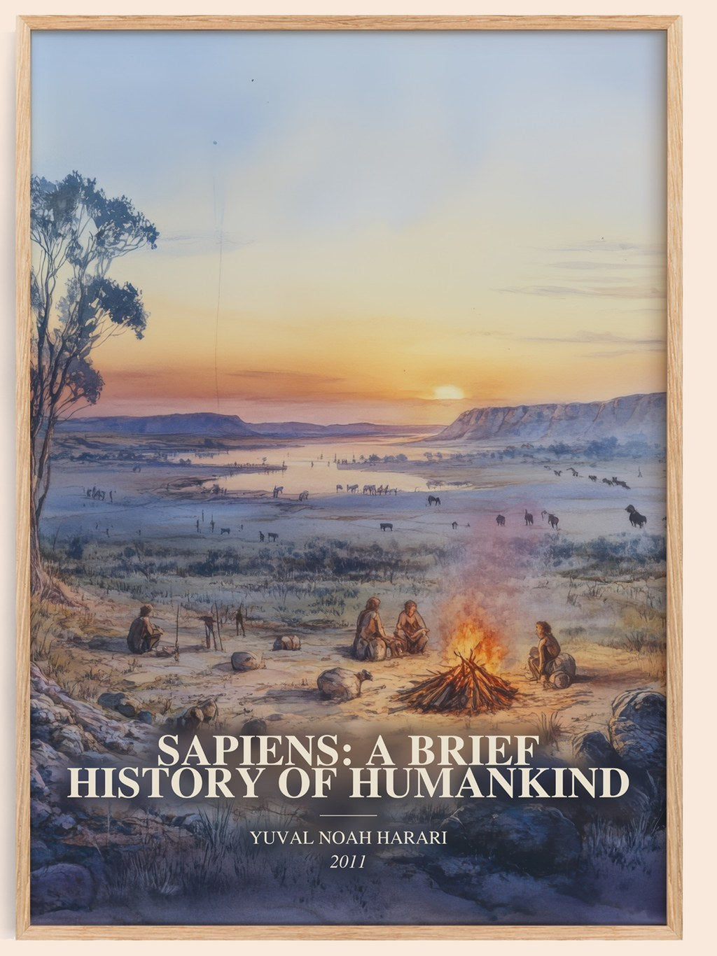 Sapiens: A Brief History Of Humankind watercolour book poster by Yuval Noah Harari – framed literary art print