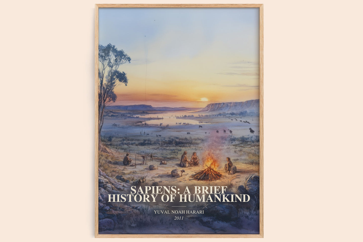 Sapiens: A Brief History Of Humankind watercolour book poster by Yuval Noah Harari – framed literary art print
