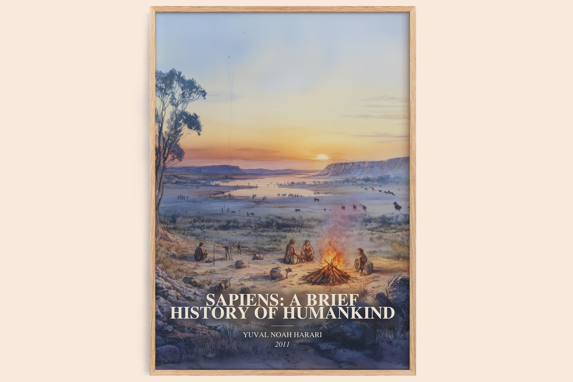 Sapiens: A Brief History Of Humankind watercolour book poster by Yuval Noah Harari – framed literary art print