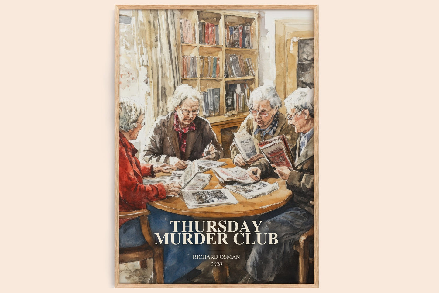 Thursday Murder Club watercolour book poster by Richard Osman – framed literary art print