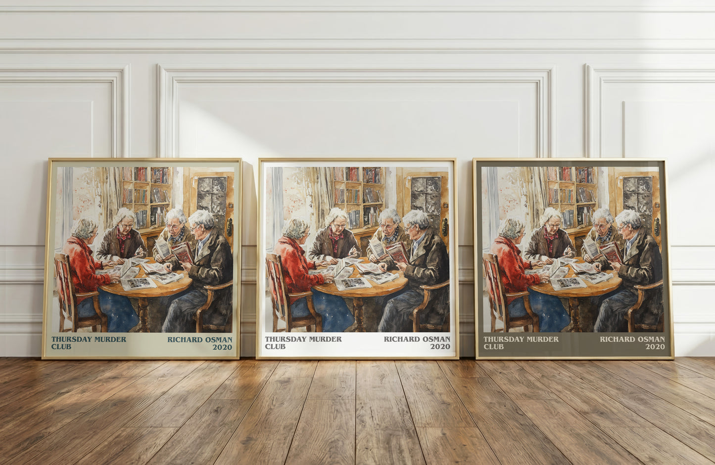 Thursday Murder Club literary print framed by window – literary home decor