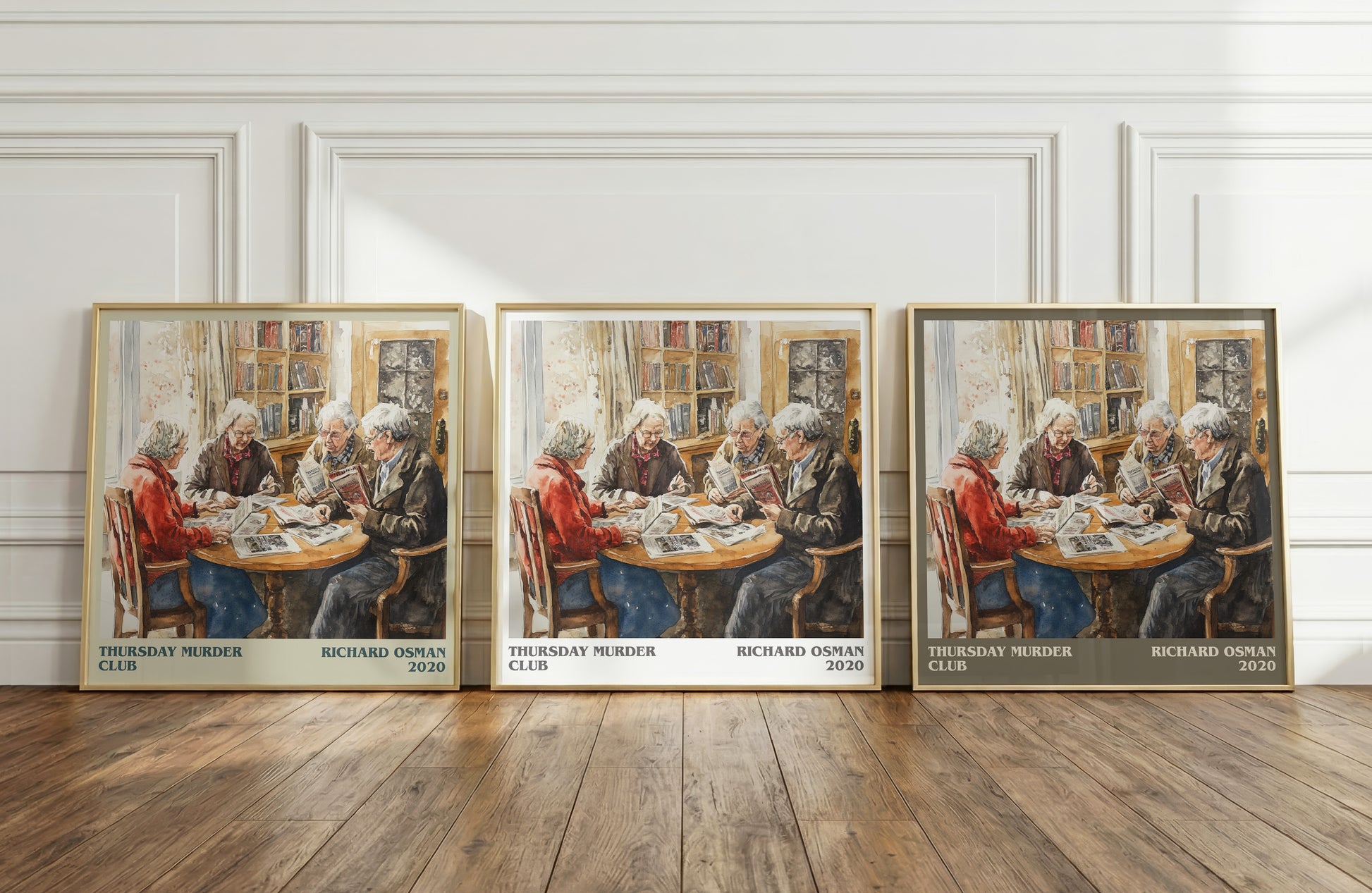 Thursday Murder Club literary print framed by window – literary home decor